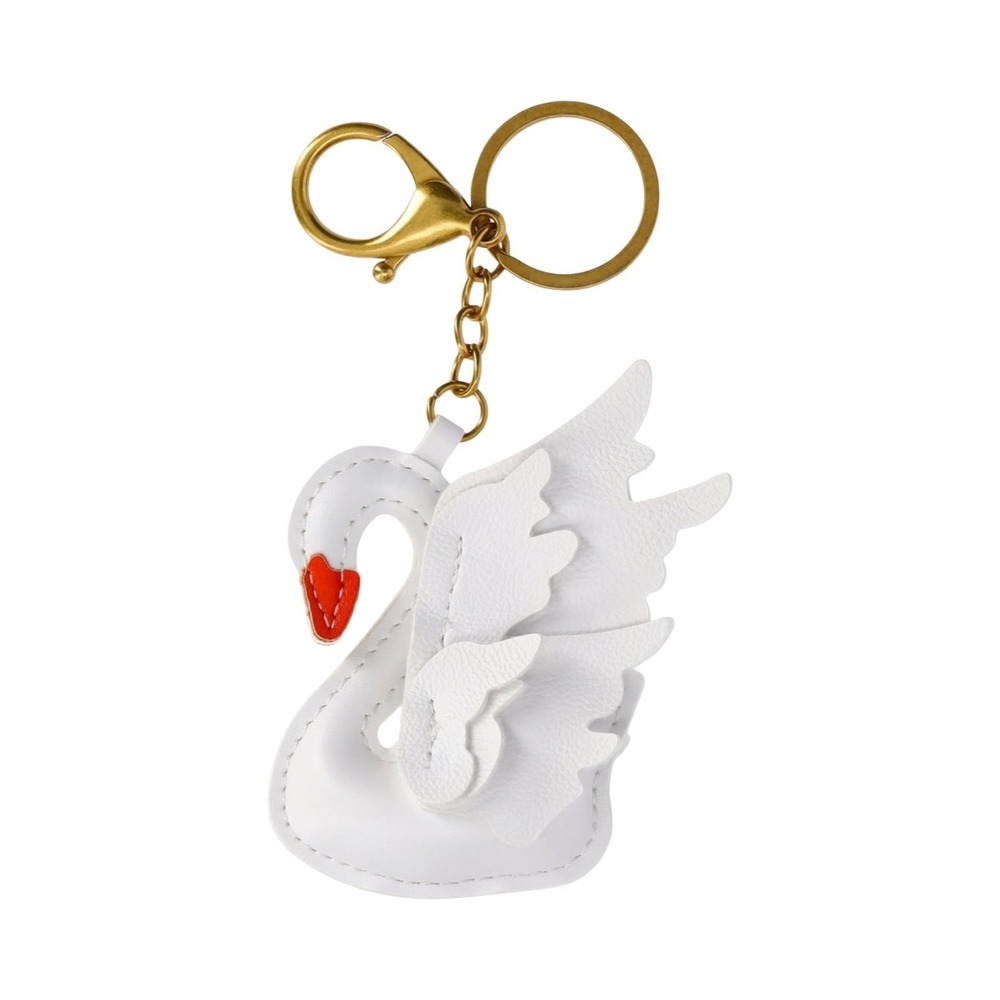 No Boundaries White Swan Bag Charm Faux Leather Keychain Gold Tone Hardware NWT